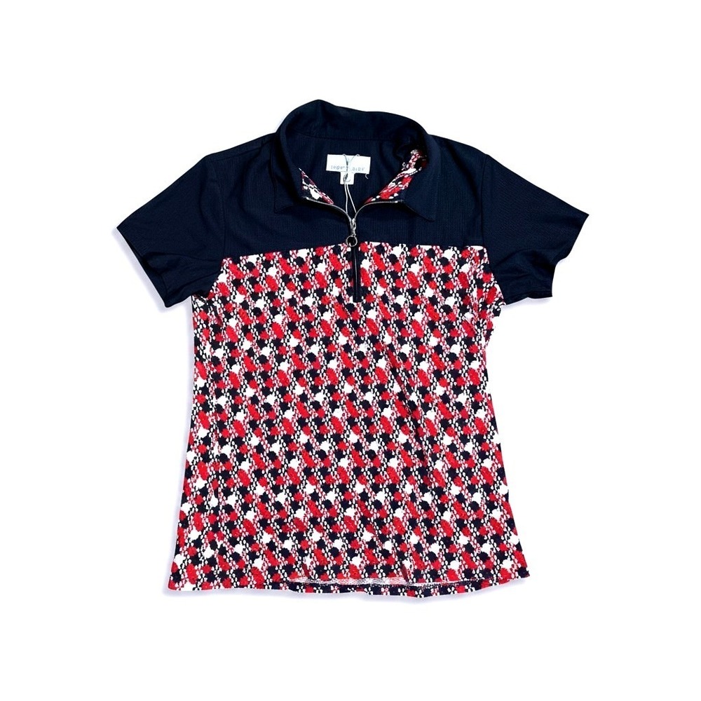Sport Haley NWOT Navy Blue Red Geometric‎ Quarter Zip Golf Polo Shirt Small